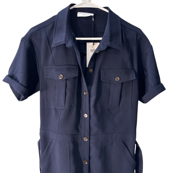 Greylin Blue Jumpsuit with Waist Tie and Short Sleeves - Picture 3 of 10